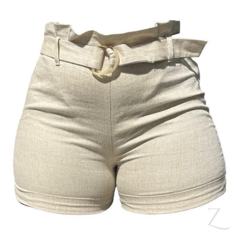 Buy-Ladies High Waist Paper Bag Linen Shorts | "Oola"-Sandstone-26-Online-in South Africa-on Zalemart