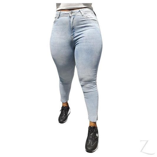 Buy-Ladies High Waist Stretchy Strong Skinny Jeans | Slit Hem | "Ibhuku"-Light Blue-28-Online-in South Africa-on Zalemart