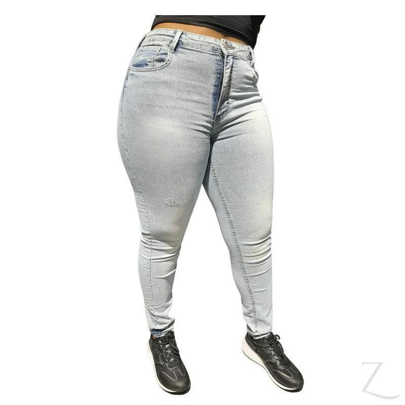 Buy-Ladies High Waist Strong Stretchy Slim Fit Denim Jeans | Plain | "Juni"-Light Wash Blue-28-Online-in South Africa-on Zalemart