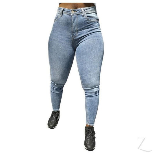 Buy-Ladies High Waist Super Skinny Stretchy Strong Denim Jeans | Plain | "Ibhuku"-Light Blue-28-Online-in South Africa-on Zalemart