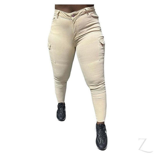 Buy-Ladies High Waist Super Skinny Strong Stretchy Cargo Pants | Zip Detail | "Oola"-Khaki-28-Online-in South Africa-on Zalemart