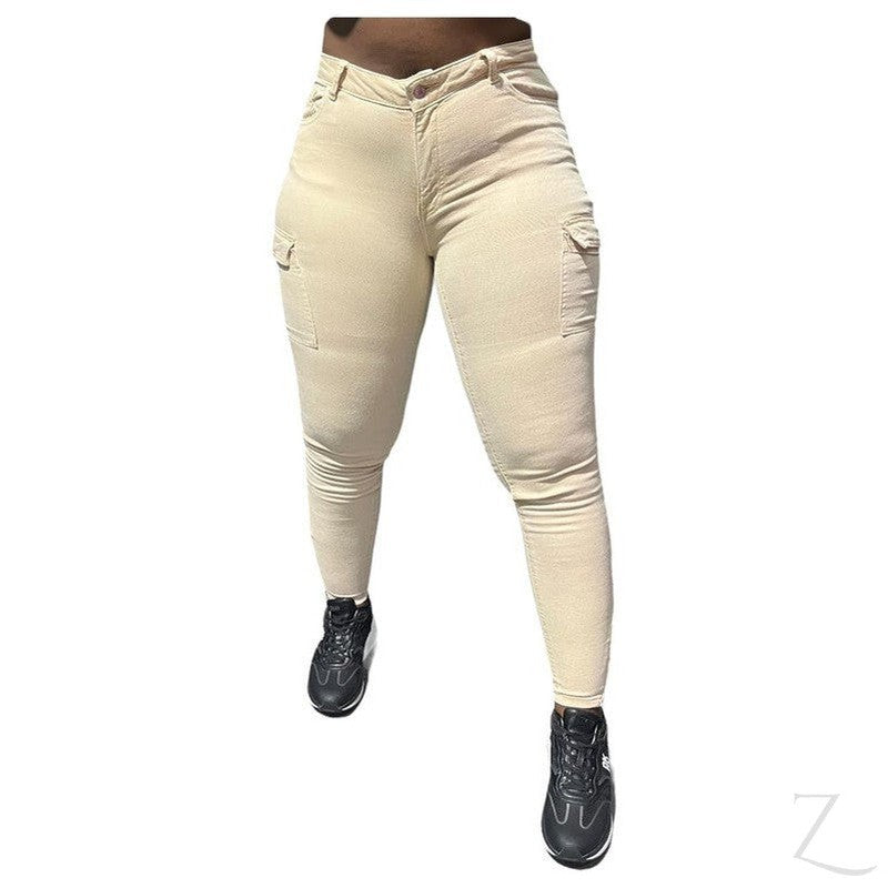 Buy-Ladies High Waist Super Skinny Strong Stretchy Cargo Pants | Zip Detail | "Oola"-Online-in South Africa-on Zalemart