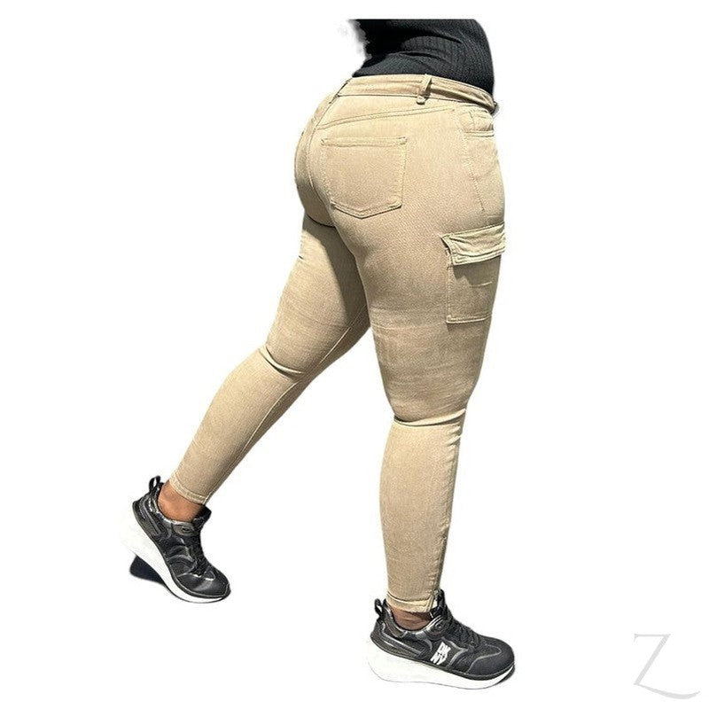Buy-Ladies High Waist Super Skinny Strong Stretchy Cargo Pants | Zip Detail | "Oola"-Online-in South Africa-on Zalemart