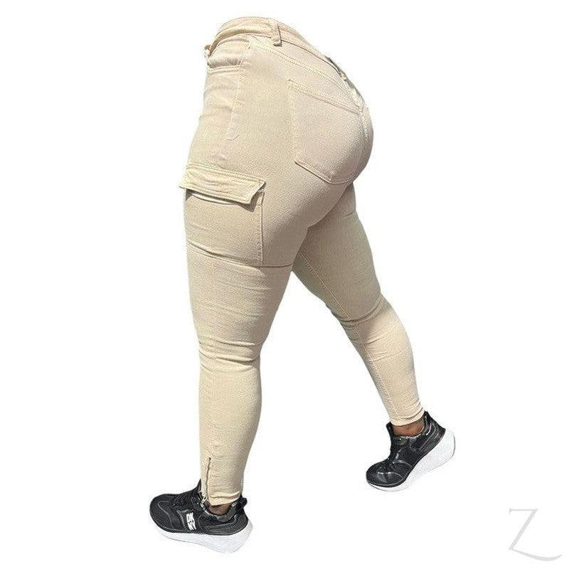 Buy-Ladies High Waist Super Skinny Strong Stretchy Cargo Pants | Zip Detail | "Oola"-Online-in South Africa-on Zalemart