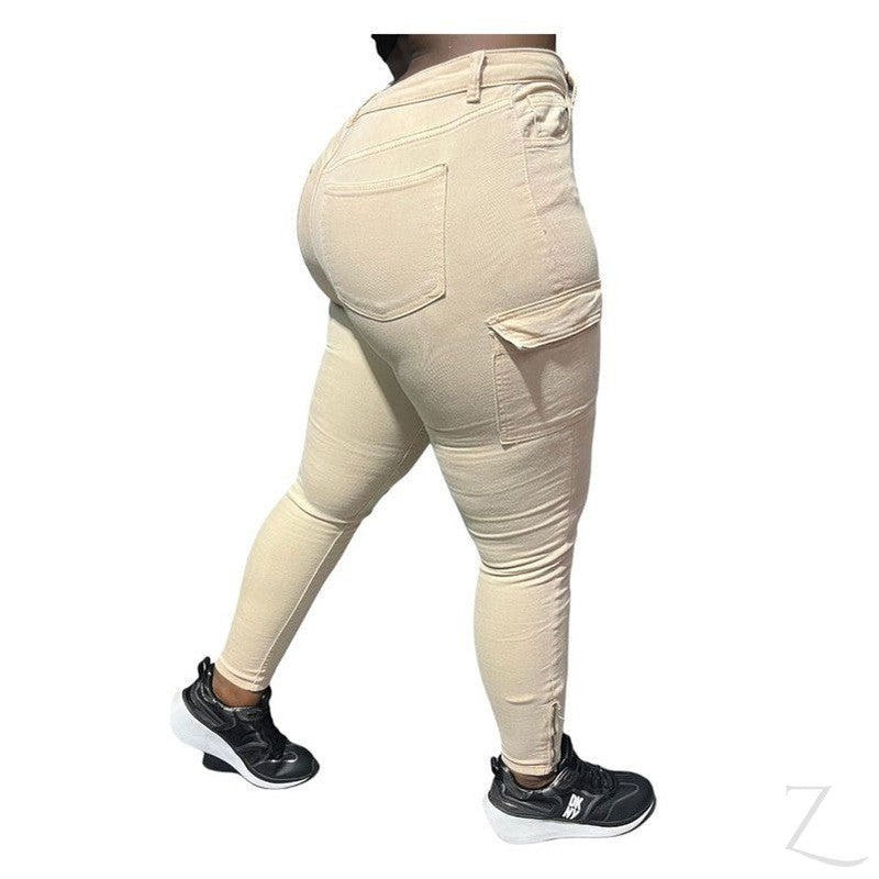 Buy-Ladies High Waist Super Skinny Strong Stretchy Cargo Pants | Zip Detail | "Oola"-Online-in South Africa-on Zalemart