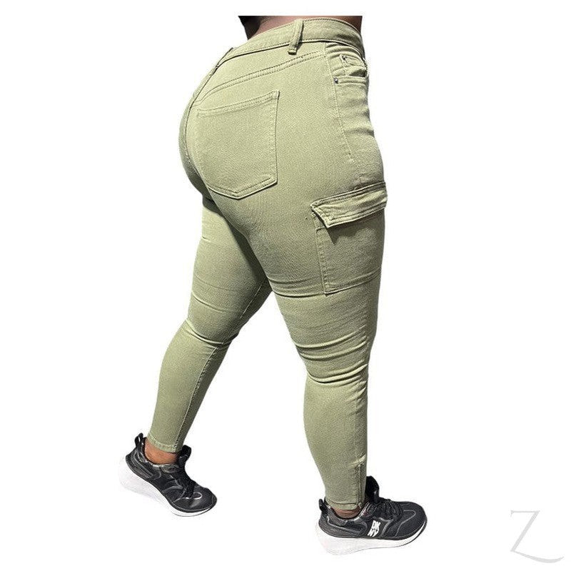 Buy-Ladies High Waist Super Skinny Strong Stretchy Cargo Pants | Zip Detail | "Oola"-Online-in South Africa-on Zalemart
