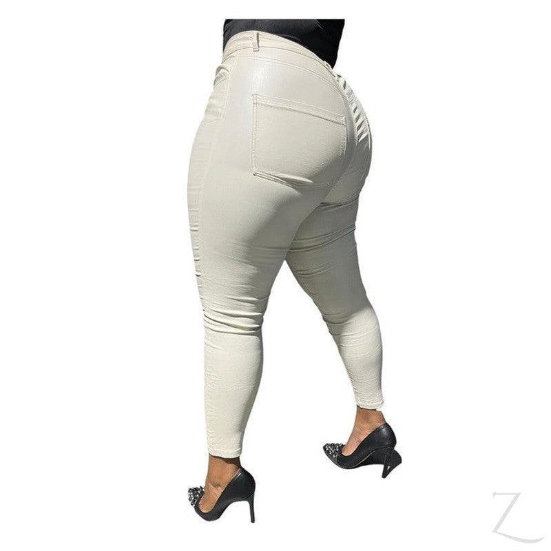 Buy-Ladies High Waist Super Skinny Super Stretchy Strong Denim Jeans | Plain | "Limu"-Cream-M (34/36)-Online-in South Africa-on Zalemart