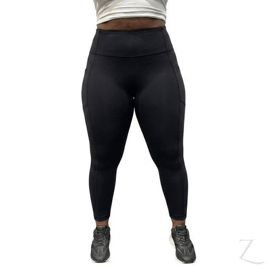 Buy-Ladies High Waist Super Stretchy Strong Ankle Leggings | Side Pockets | "Enza" - A Grade-Black-S-Online-in South Africa-on Zalemart
