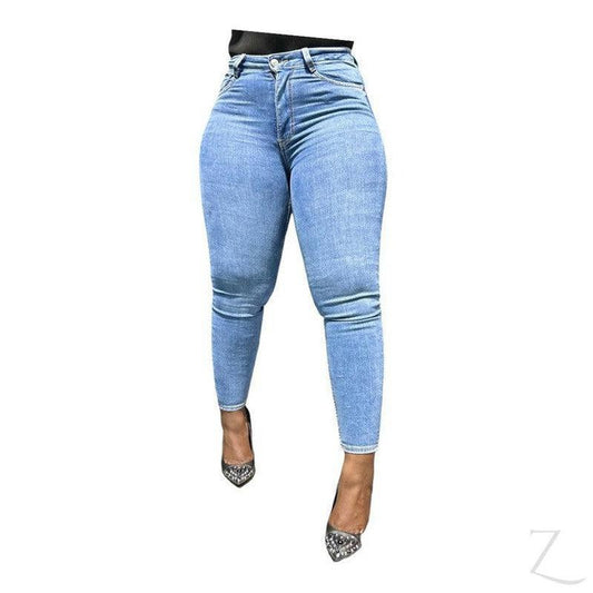 Buy-Ladies High Waist Super Stretchy Super Skinny Strong Denim Jeans | Plain | "Zia"-Light Blue-30-Online-in South Africa-on Zalemart