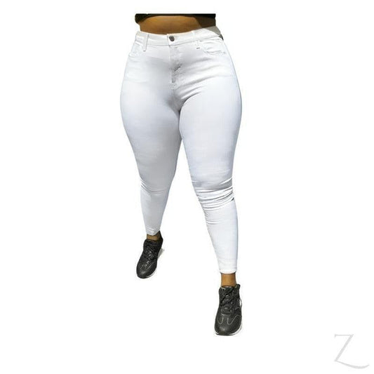 Buy-Ladies High Waist Super Stretchy Super Strong Skinny Jeans | Raw Hem | "Ibhuku"-White-28-Online-in South Africa-on Zalemart