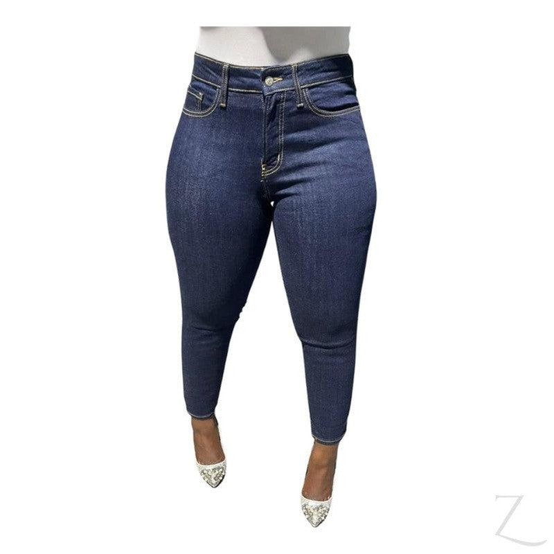 Buy-Ladies High Waist Super Strong Slightly Stretchy Mom Fit Denim Jeans | Plain | "Ibhuku"-Navy Blue-28-Online-in South Africa-on Zalemart