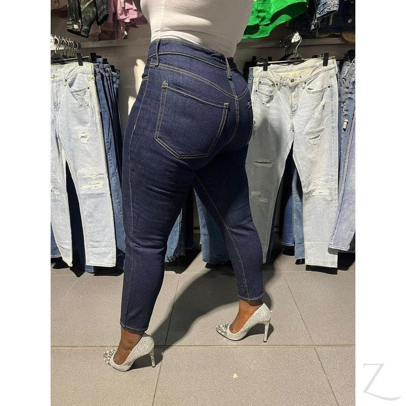Buy-Ladies High Waist Super Strong Slightly Stretchy Mom Fit Denim Jeans | Plain | "Ibhuku"-Online-in South Africa-on Zalemart