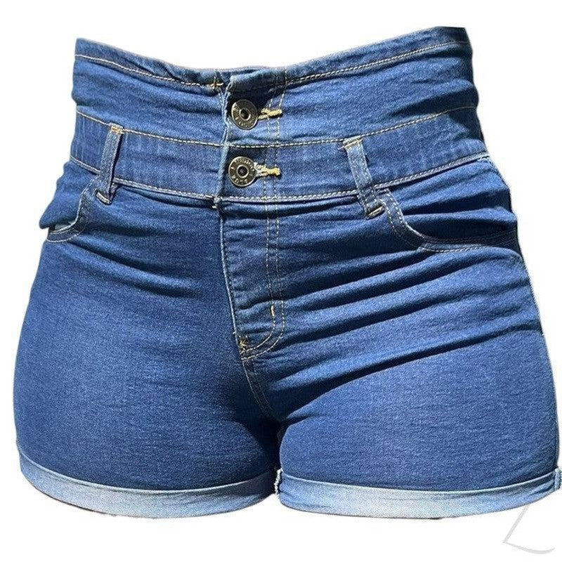 Buy-Ladies High Waist Super Strong Slightly Stretchy Paperbag Denim Shorts | Button Up | "Yagi"-Blue-28-Online-in South Africa-on Zalemart