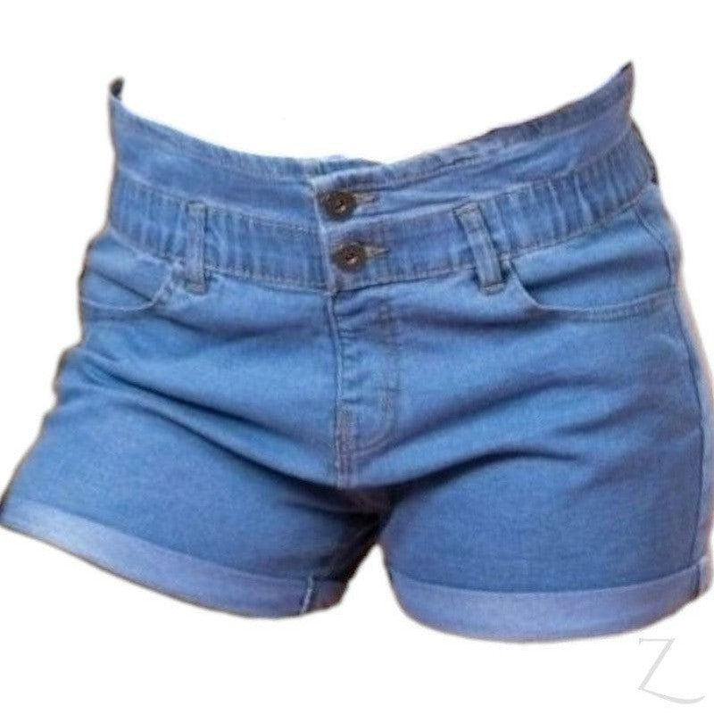 Buy-Ladies High Waist Super Strong Slightly Stretchy Paperbag Denim Shorts | Button Up | "Yagi"-Light Blue-28-Online-in South Africa-on Zalemart