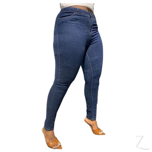 Buy-Ladies High Waist Super Strong Slightly Stretchy Skinny Denim Jeans | Plain | "Mina"-Navy Blue-26-Online-in South Africa-on Zalemart