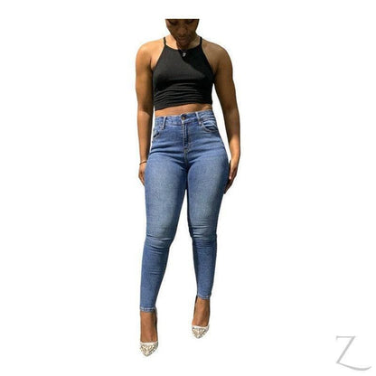 Buy-Ladies High Waist Super Strong Stretchy Skinny Denim Jeans | Plain | "Roo" - B Grade-Online-in South Africa-on Zalemart
