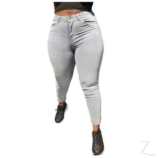 Buy-Ladies High Waist Super Strong Stretchy Skinny Jeans | Slit Hem | "Ibhuku"-Light Wash Blue-28-Online-in South Africa-on Zalemart