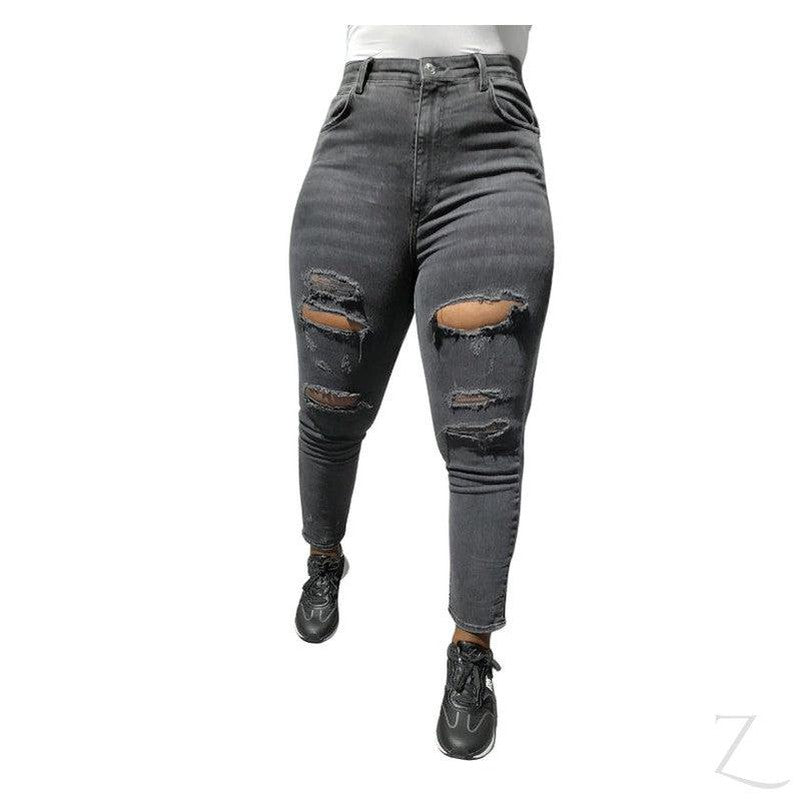 Buy-Ladies High Waist Super Strong Super Skinny Slightly Stretchy Denim Jeans | Ripped | "Kuni"-Grey-32-Online-in South Africa-on Zalemart