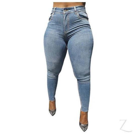 Buy-Ladies High Waist Super Strong Super Skinny Stretchy Denim Jeans | Raw Hem | "Imali"-Turquoise Blue-28-Regular-Online-in South Africa-on Zalemart