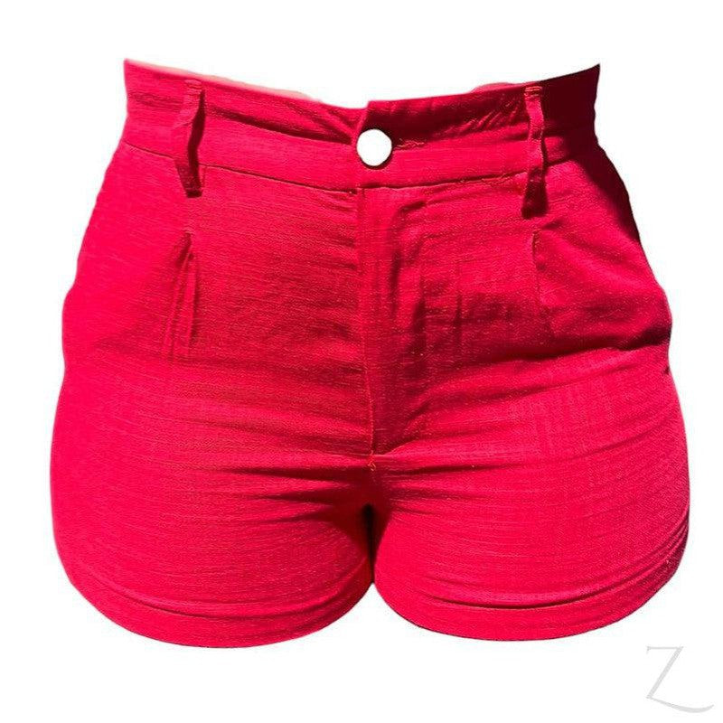 Buy-Ladies High Waist Twill Shorts | "Fele"-Red-28-Online-in South Africa-on Zalemart