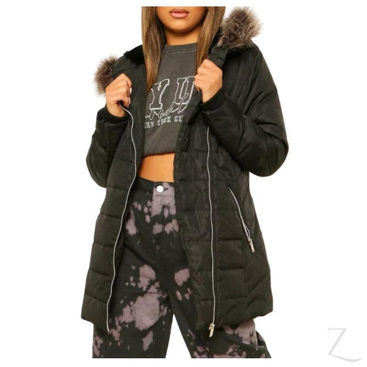 Buy-Ladies Hooded Parka Jacket | Faux Fur Trim | "Moya"-Black-XS-Online-in South Africa-on Zalemart