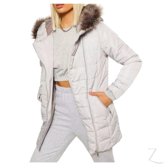 Buy-Ladies Hooded Parka Jacket | Faux Fur Trim | "Moya"-Silver Grey-XXS-Online-in South Africa-on Zalemart