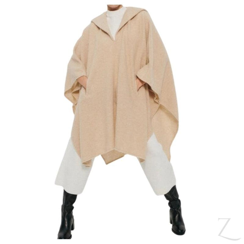 Buy-Ladies Long Hooded Poncho | "Zia"-Sandstone-M - Fits All Sizes-Online-in South Africa-on Zalemart