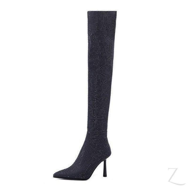 Buy-Ladies Over The Knee Stiletto Fabric Boots | "Zia"-Grey-3-Online-in South Africa-on Zalemart