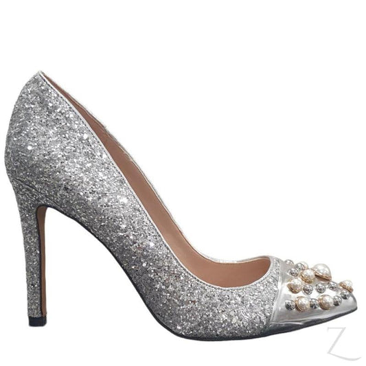 Buy-Ladies Pointed Toe Stiletto Heel Pumps | Studded | "Khulu"-Glitter Silver-3-Online-in South Africa-on Zalemart