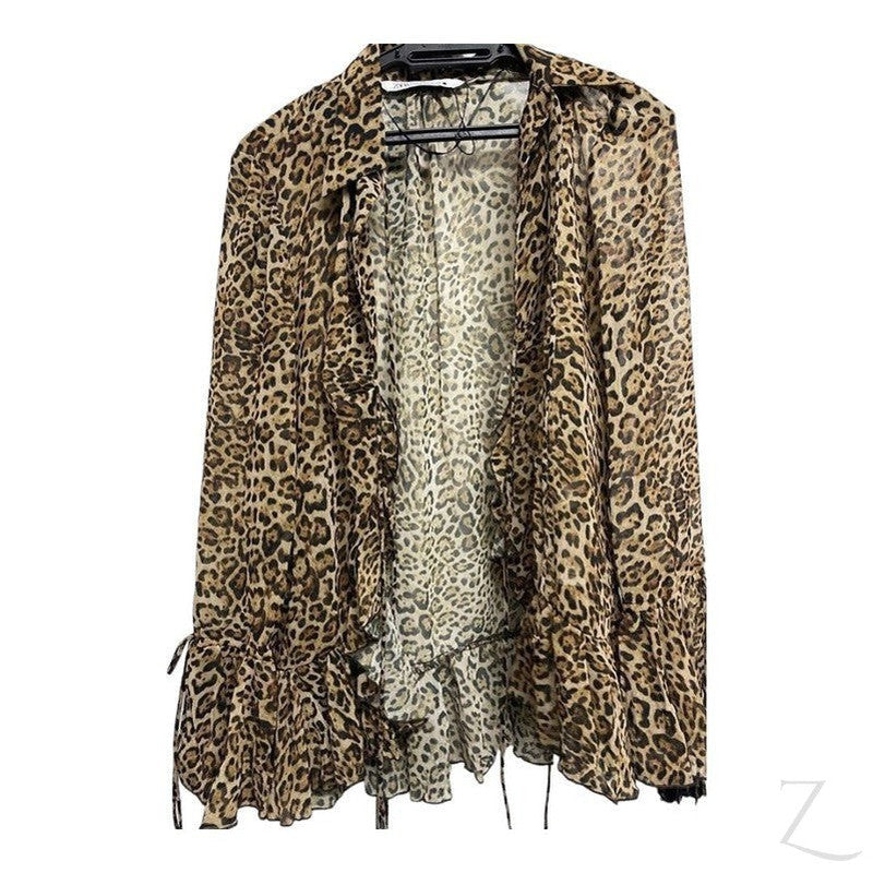 Buy-Ladies Sheer Blouse with Raffles | Leopard Print | "Zia"-Online-in South Africa-on Zalemart