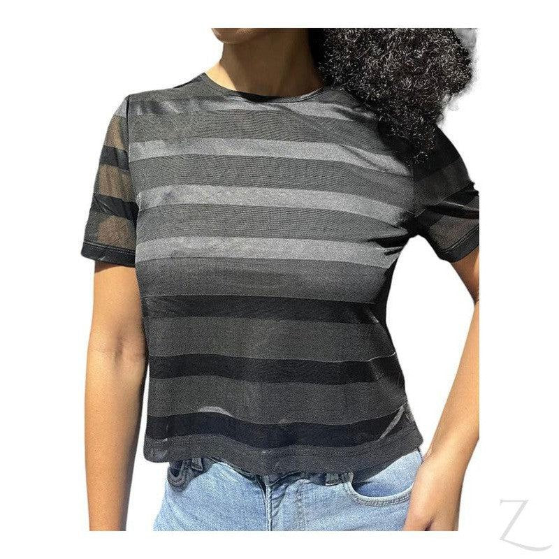 Buy-Ladies Silky Mesh Top | Striped | "Ria"-Black-S-Online-in South Africa-on Zalemart