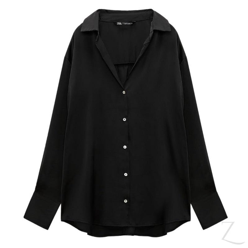 Buy-Ladies Silky Satin Shirt | Plain | "Zia"-Black-S-Online-in South Africa-on Zalemart