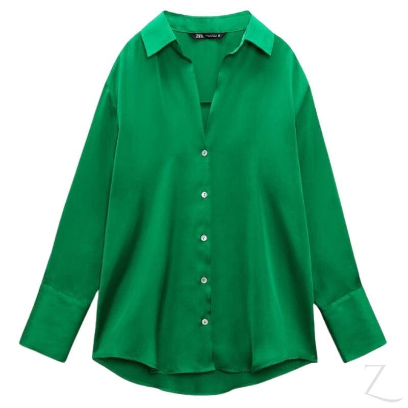 Buy-Ladies Silky Satin Shirt | Plain | "Zia"-Green-XS-Online-in South Africa-on Zalemart