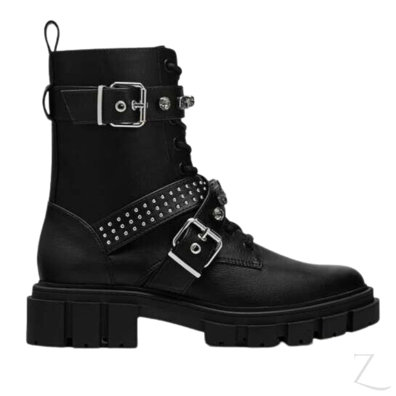 Buy-Ladies Studded Chunky Ankle Boots | Buckle-Up | "Sia"-Black-3-Online-in South Africa-on Zalemart