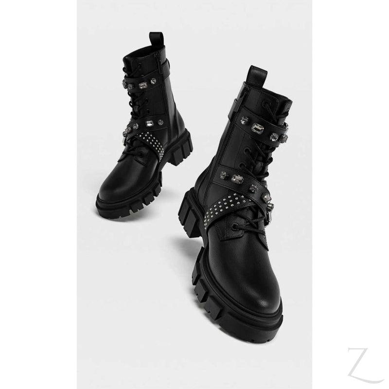 Buy-Ladies Studded Chunky Ankle Boots | Buckle-Up | "Sia"-Online-in South Africa-on Zalemart