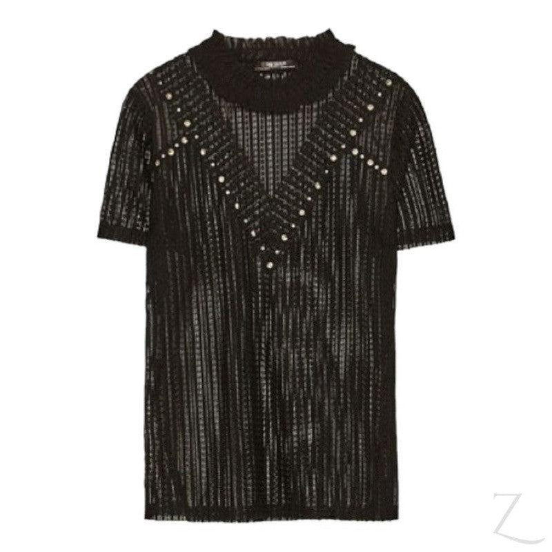 Buy-Ladies Studded Lace T-Shirt | Short Sleeve | "Zia"-Online-in South Africa-on Zalemart