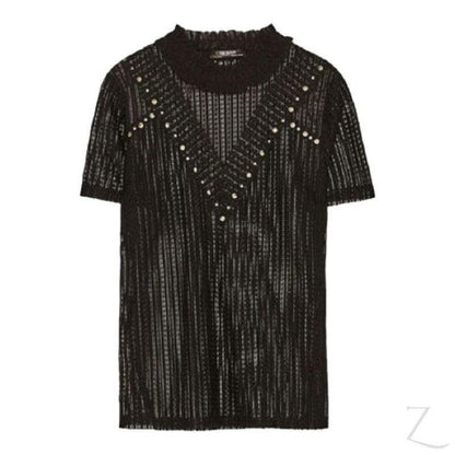 Buy-Ladies Studded Lace T-Shirt | Short Sleeve | "Zia"-Online-in South Africa-on Zalemart