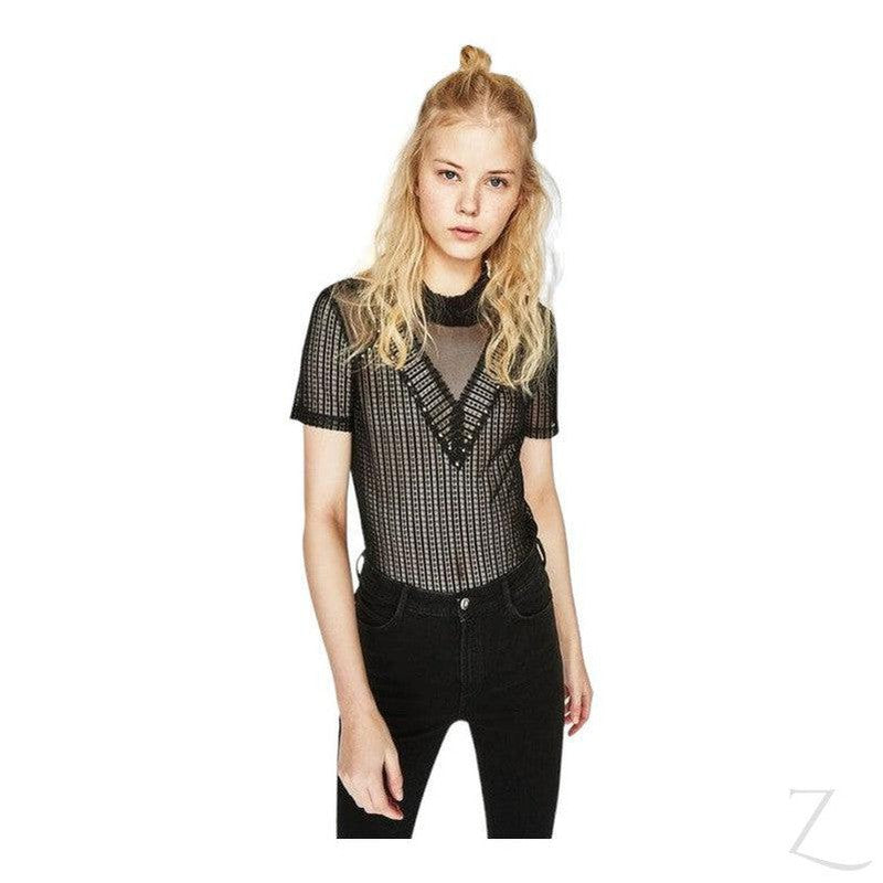 Buy-Ladies Studded Lace T-Shirt | Short Sleeve | "Zia"-Online-in South Africa-on Zalemart