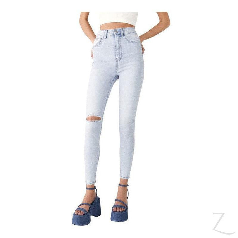 Buy-Ladies Super High Waist Super Skinny Super Strong Stretchy Denim Jeans | Ripped | "Sia"-Light Wash Blue-28-Online-in South Africa-on Zalemart