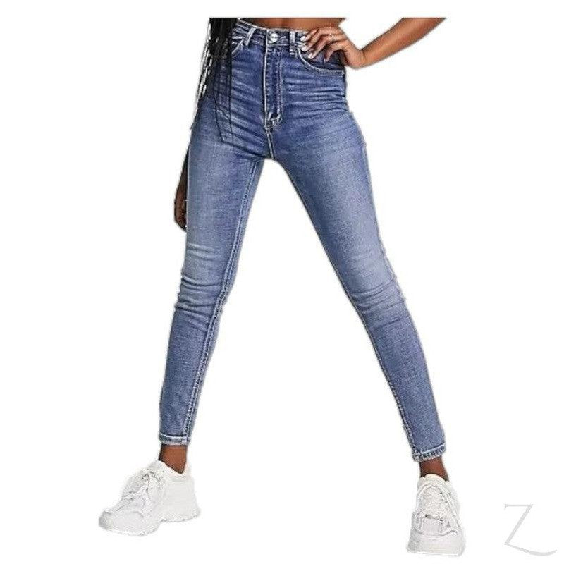 Buy-Ladies Super High Waist Super Stretchy Super Skinny Super Strong Denim Jeans | Plain | "Sia"-Blue-28-Online-in South Africa-on Zalemart