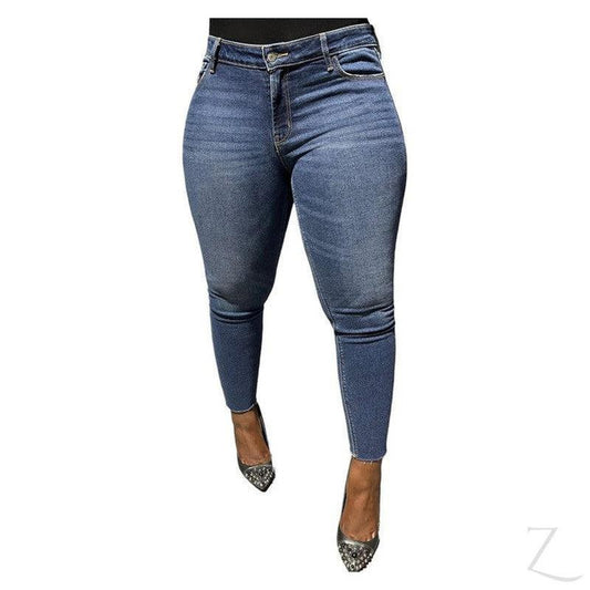 Buy-Ladies Super Skinny Slightly Stretchy Strong Ankle Grazer Denim Jeans | Frayed Hem | "Samina"-Dark Blue-28-Regular-Online-in South Africa-on Zalemart