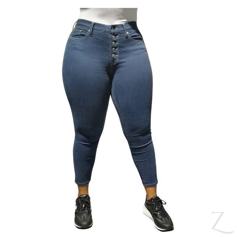 Buy-Ladies Super Skinny Stretchy Strong Ankle Grazer Denim Jeans | Button Fly | "Umi"-Deep Blue-28-Online-in South Africa-on Zalemart
