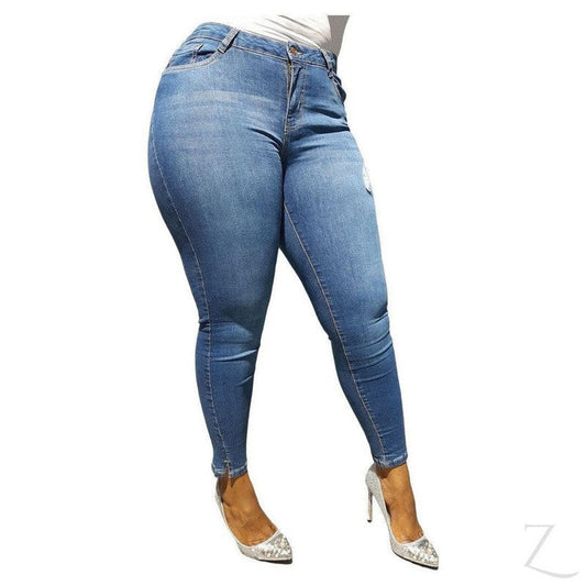 Buy-Ladies Super Skinny Stretchy Strong Ripped Denim Jeans | Slit Hem | "Bobo"-Blue-28-Online-in South Africa-on Zalemart
