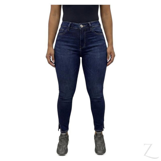 Buy-Ladies Super Stretchy Super Skinny Strong Push-Up Denim Jeans | Studded Hem | "Gugu" - B Grade-Dark Blue-24-Online-in South Africa-on Zalemart