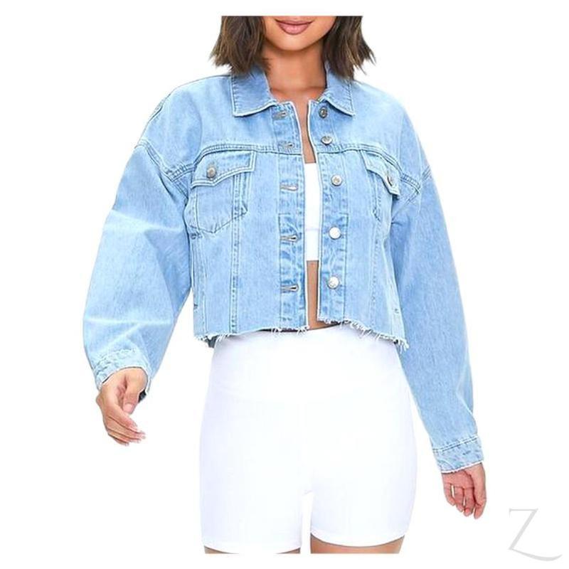 Buy-Ladies Super Strong Cropped Denim Jacket | Plain | "Fele" - B Grade-Light Blue-S-Online-in South Africa-on Zalemart