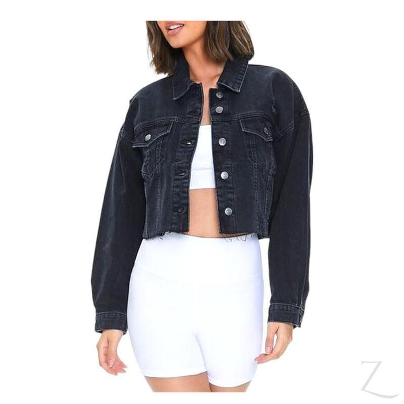 Buy-Ladies Super Strong Cropped Denim Jacket | Ripped | "Fele"-Online-in South Africa-on Zalemart
