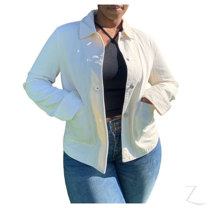 Buy-Ladies Super Strong Denim Jacket With Patch Pockets | "MS"-Cream White-XS-Online-in South Africa-on Zalemart