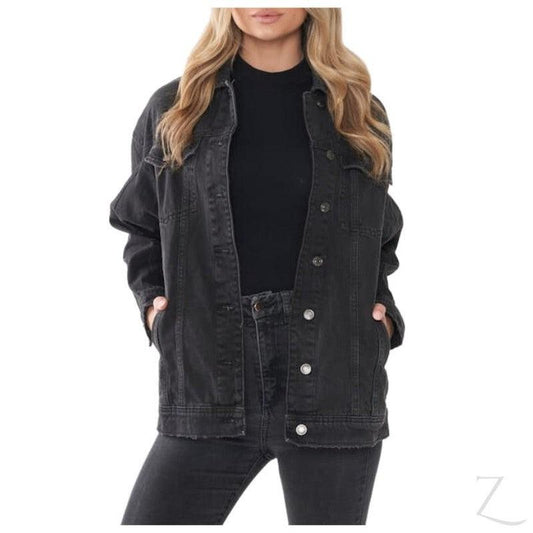 Buy-Ladies Super Strong Oversized Denim Jacket | Distressed | "Yagi"-Charcoal Black-XS-Online-in South Africa-on Zalemart