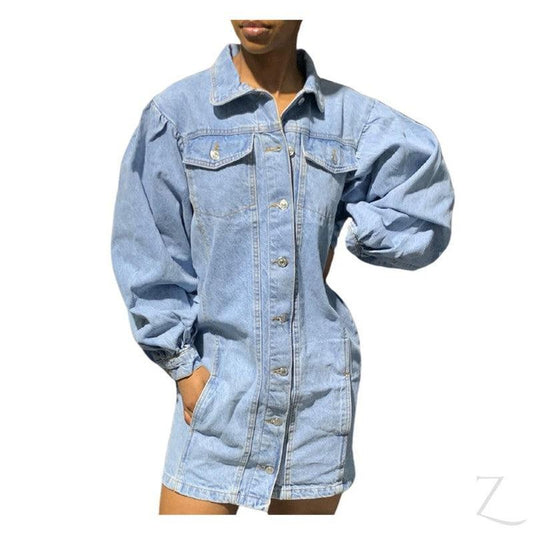 Buy-Ladies Super Strong Puff Sleeve Denim Dress | Short | "Liwe"-Light Blue-XXS-Online-in South Africa-on Zalemart