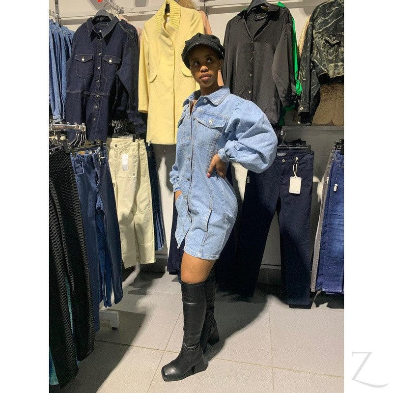 Ladies Super Strong Puff Sleeve Denim Dress Short Liwe Zalemart